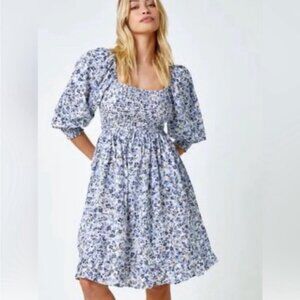 Super Natural by Secret Mission Dress Chiffon Ruffle Blue Floral M